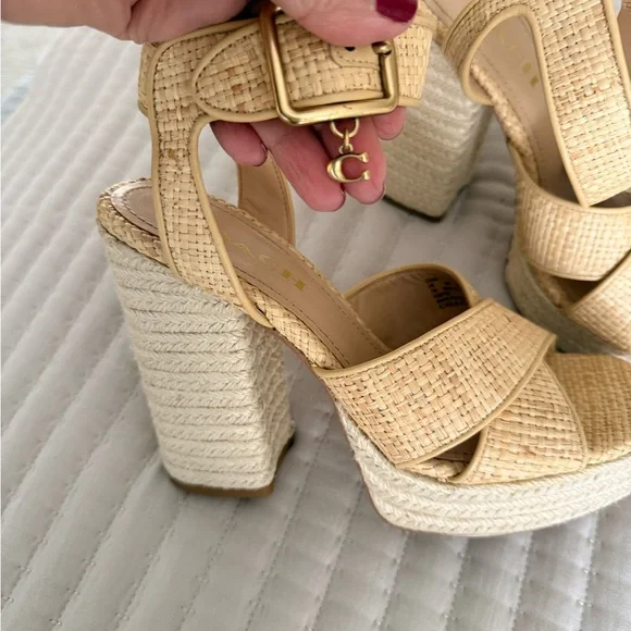 Coach Tan Woven Platform Heels - Picture 2 of 13